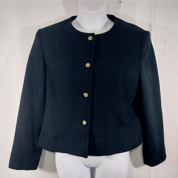 WORTHINGTON! STUNNING BLACK 100% FINE WOOL BOXY CLASSIC JACKET, BLAZER! SZ 18 - Picture 2 of 10
